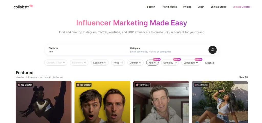 UGC Video Platform for Digital Marketers - Collabstr