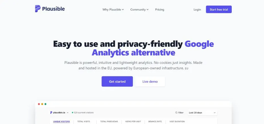 Plausible Analytics - Alternatives to Google Analytics 4