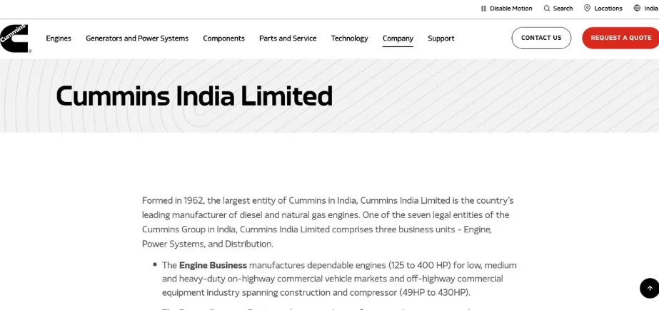 Cummins India - Manufacturing Companies in Pune